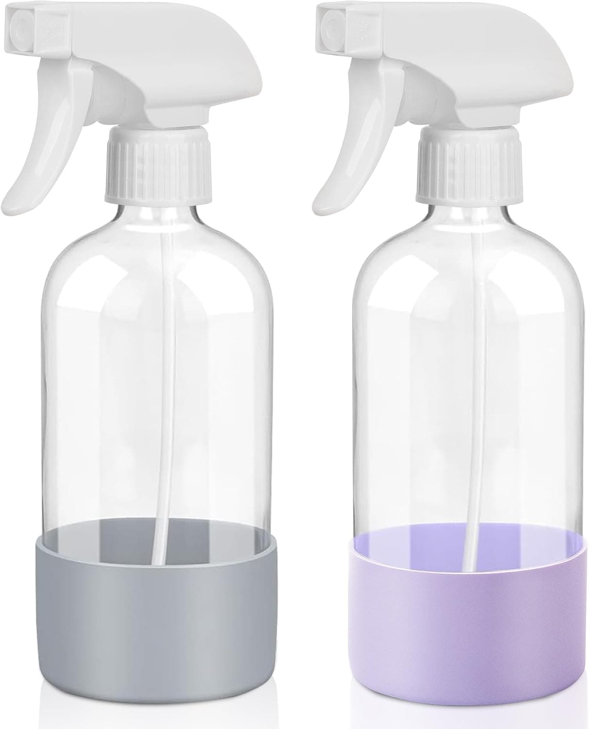 UUJOLY Plastic Spray Bottle Trigger Empty Spray Bottles Clear Refillable Container for Water, Essential Oils, Hair, Cleaning Products, Adjustable Head Sprayer and Stream, Purle + Dark Grey