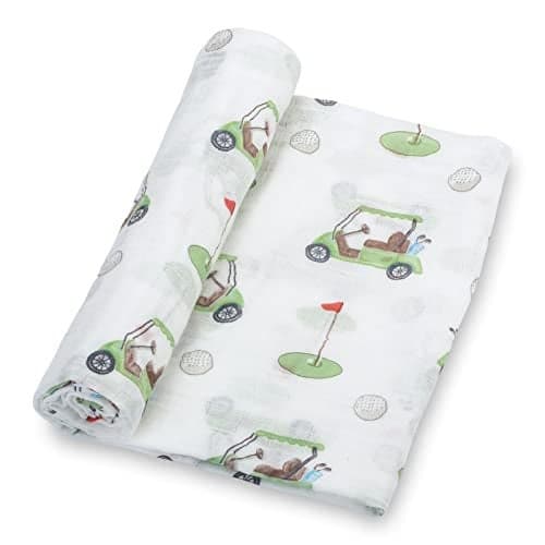 LollyBanks Baby Swaddle Blanket, 100% Cotton Muslin Blankets for Boys, Large 47 x 47 Inches Baby Receiving Blanket, Soft and Breathable Infant Swaddle, Baby Essentials, Registry (Golf Print)