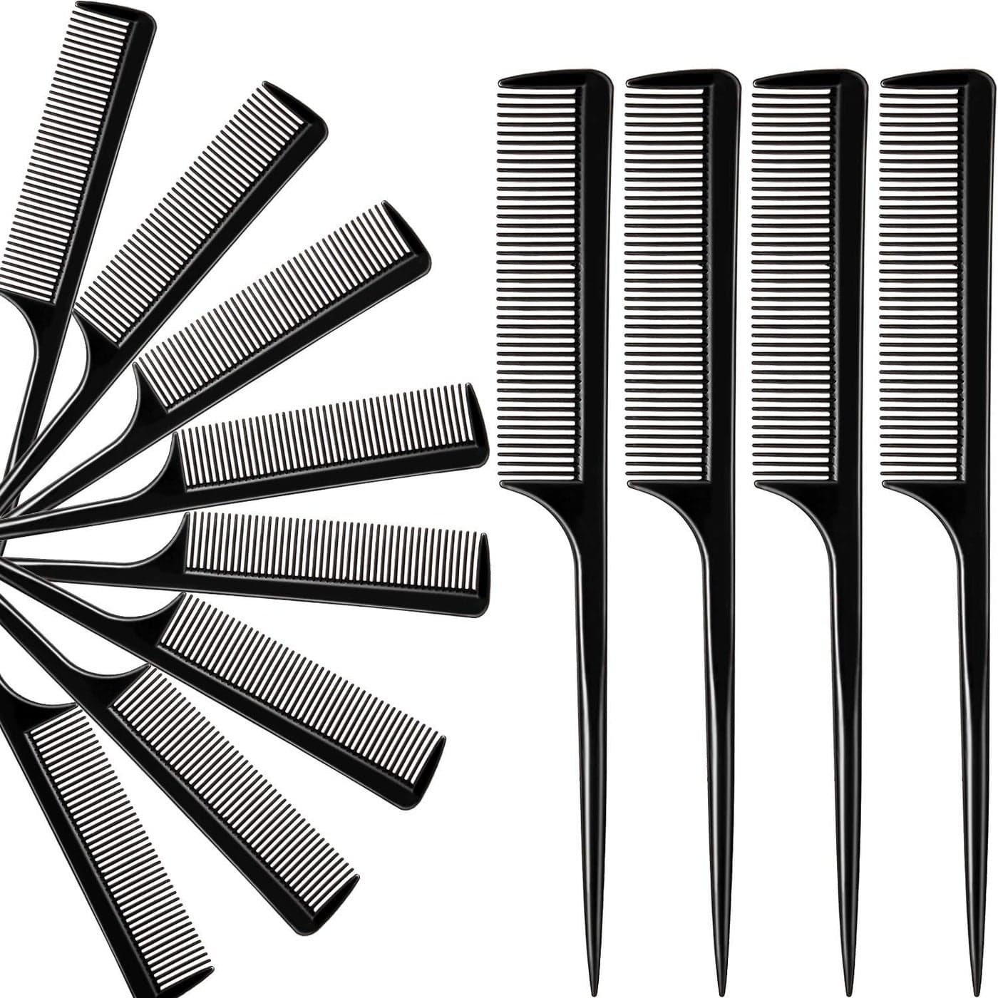 Boao 12 Pack Rat Tail Comb Styling Plastic Anti Static Heat Resistant Tail Comb for All Hair Types Fine Tooth for Men and WomenBlack