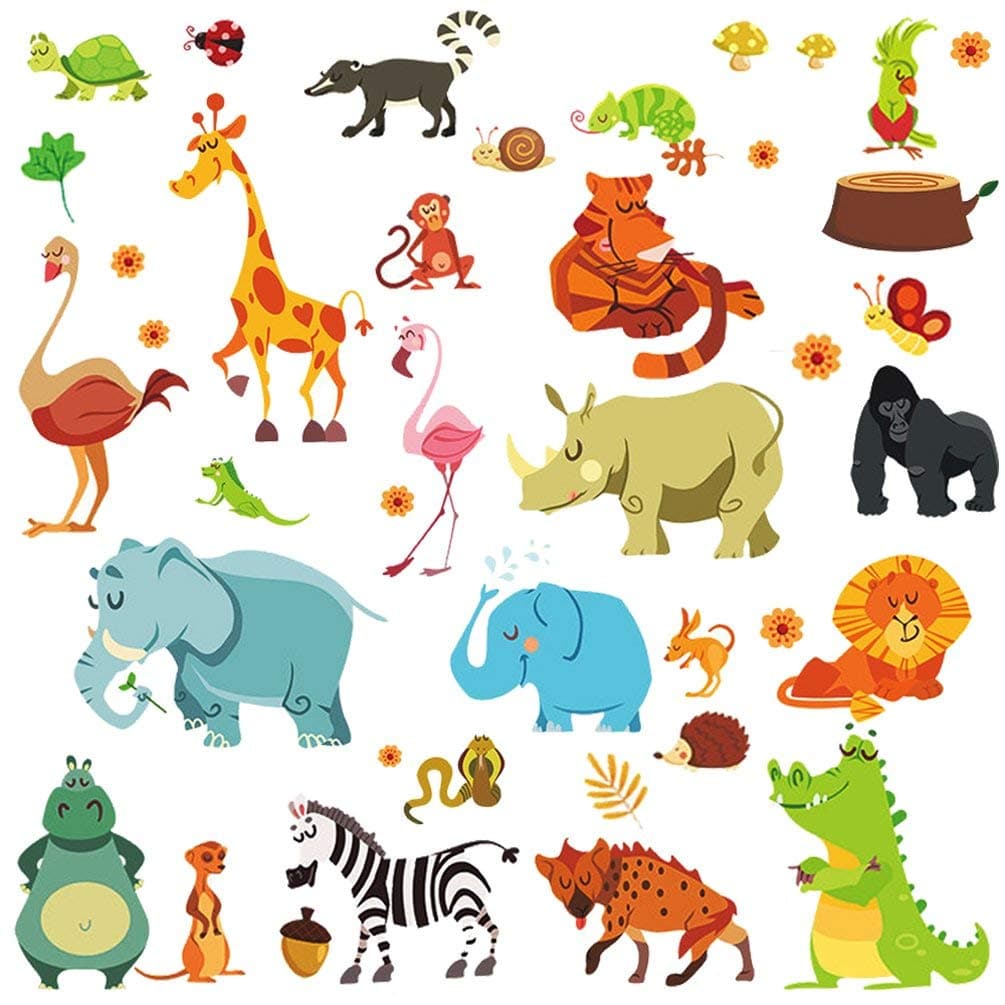 DEKOSH Jungle Animal Wall Decal Pack of Colorful Stickers for Baby Nursery Playroom Peel Stick Unisex Safari Theme Kids Wall Decals