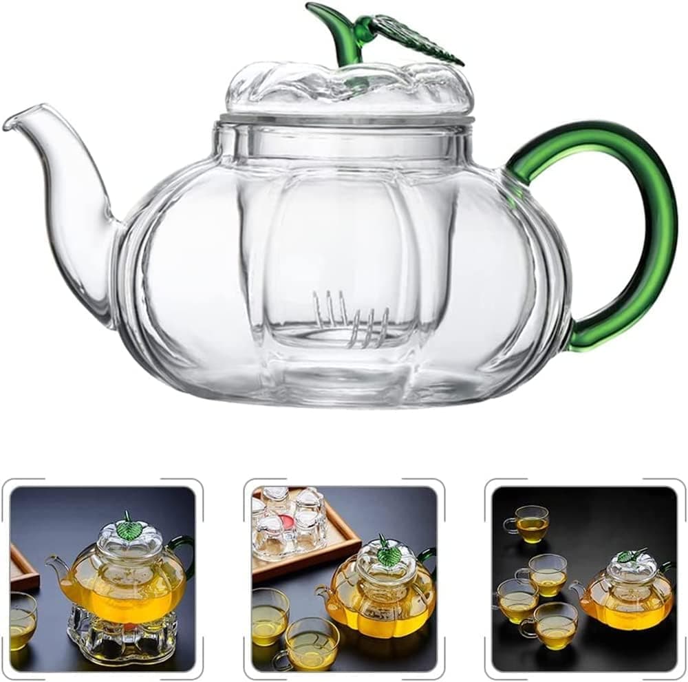 Glass Teapot with Infuser Stovetop Tea Kettle for Loose Leaf Tea Kung Fu Glass Teapot Tea Maker Stovetop Safe Glass Teapot with Lids Handle for Home Office, 600ml