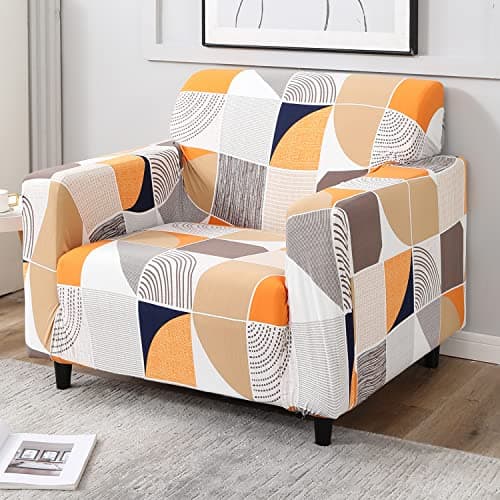 HOKIPO Elastic 1 Seater Sofa Cover Stretchable Slipcover, Square Abstract (AR-4093-D4)