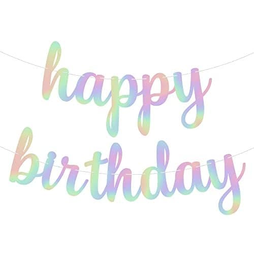 KatchOn PreStrung Iridescent Happy Birthday Banner 10 Feet Iridescent happy Birthday Sign for Holographic Happy Birthday Decorations Mermaid Birthday Decorations Iridescent Party Decorations