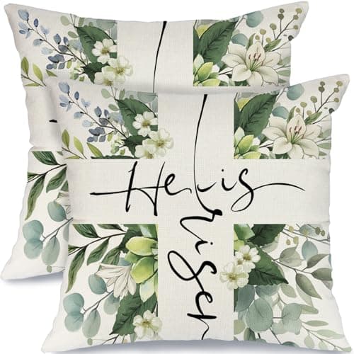 GEEORY Easter Lily Pillow Covers Set of 2-18x18 Inch Farmhouse Decor with Cross Eucalyptus, Spring Holiday Throw Pillow Cases for Sofa Couch