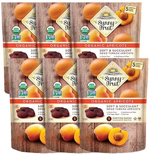 Sunny Fruit Soft Organic Turkish Dried Apricots 6 Bags 30 Individual Portion Packs No Preservatives No Sugar Added Healthy Convenient Snack Packs ORGANIC NONGMO VEGAN HALAL KOSHER