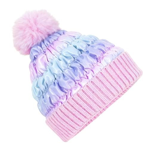 PinkSheep Toddler Winter Hat, Cute Girls Warm Beanie with Pom Pom and Fleece Lined Winter Hats,Fashion Kids Knit Beanies Cap Gradient Blue