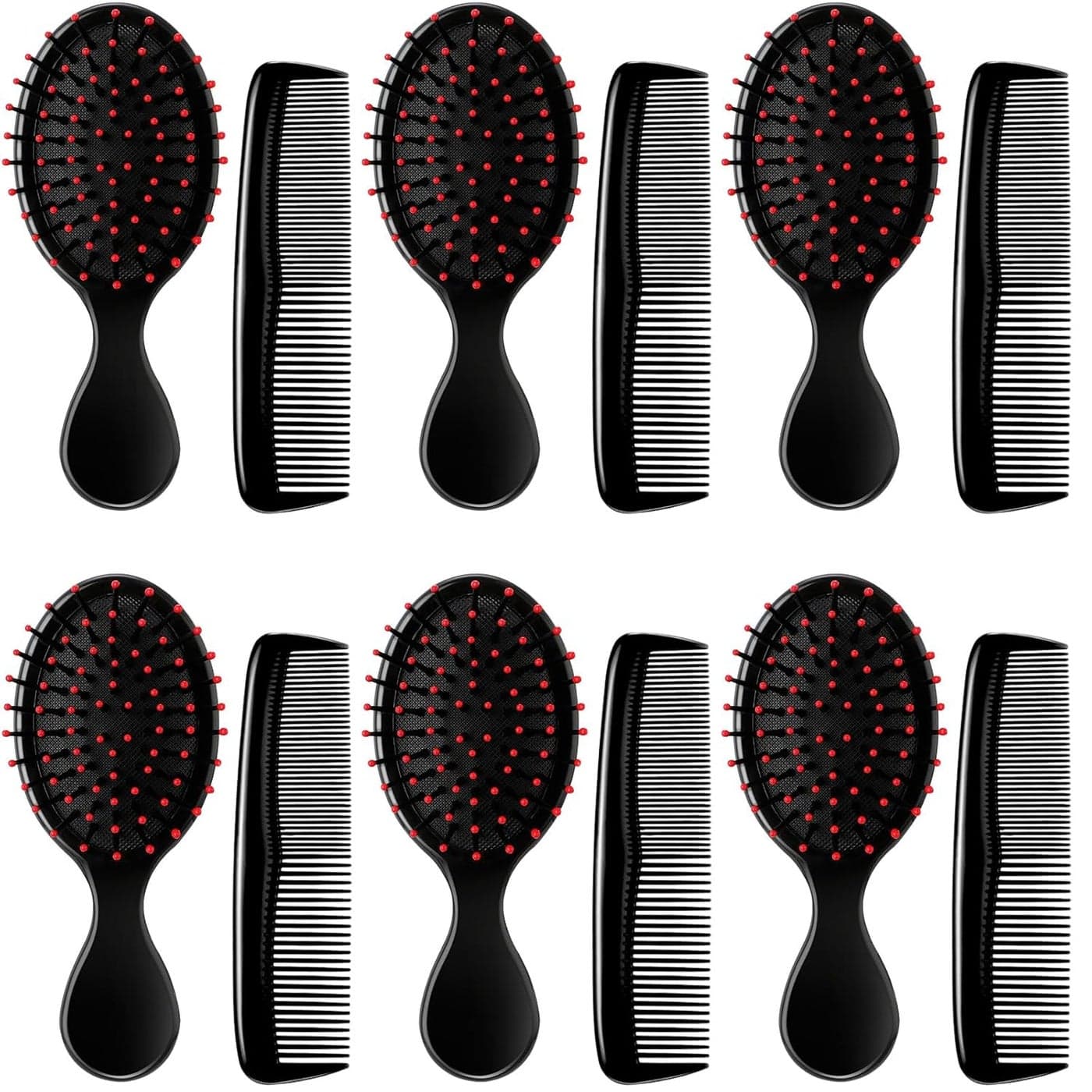 12 Pack Wet Small Hair Brush Combs Set, 6 Detangler Mini Brush Detangling Travel Hair Brush 6 Plastic Fine Wide Combs for Women Men Kids Toddler Girls Baby(Black)