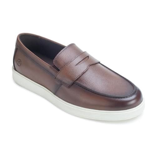 Thomas Crick Mens Versatile Premium Grain Leather Loafers with Dual-Tone Finish and Ortho Footbed Teak, Brown, 9 UK