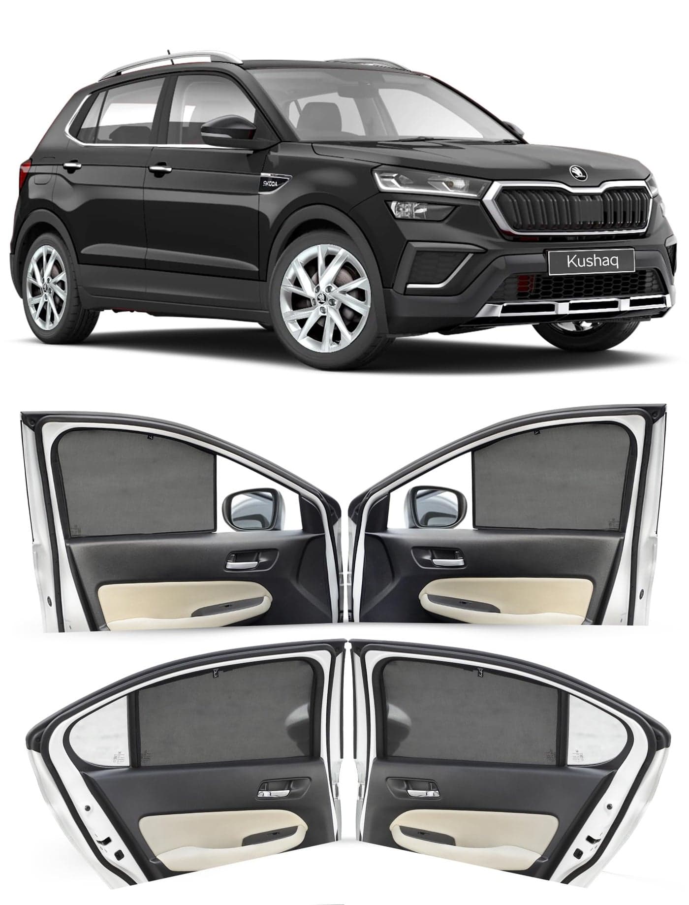 Autofact Car Sunshades for Skoda Kushaq, UV Protection, Useful Car Accessories, Custom fit Sun Shades for Side Windows, Set of 4