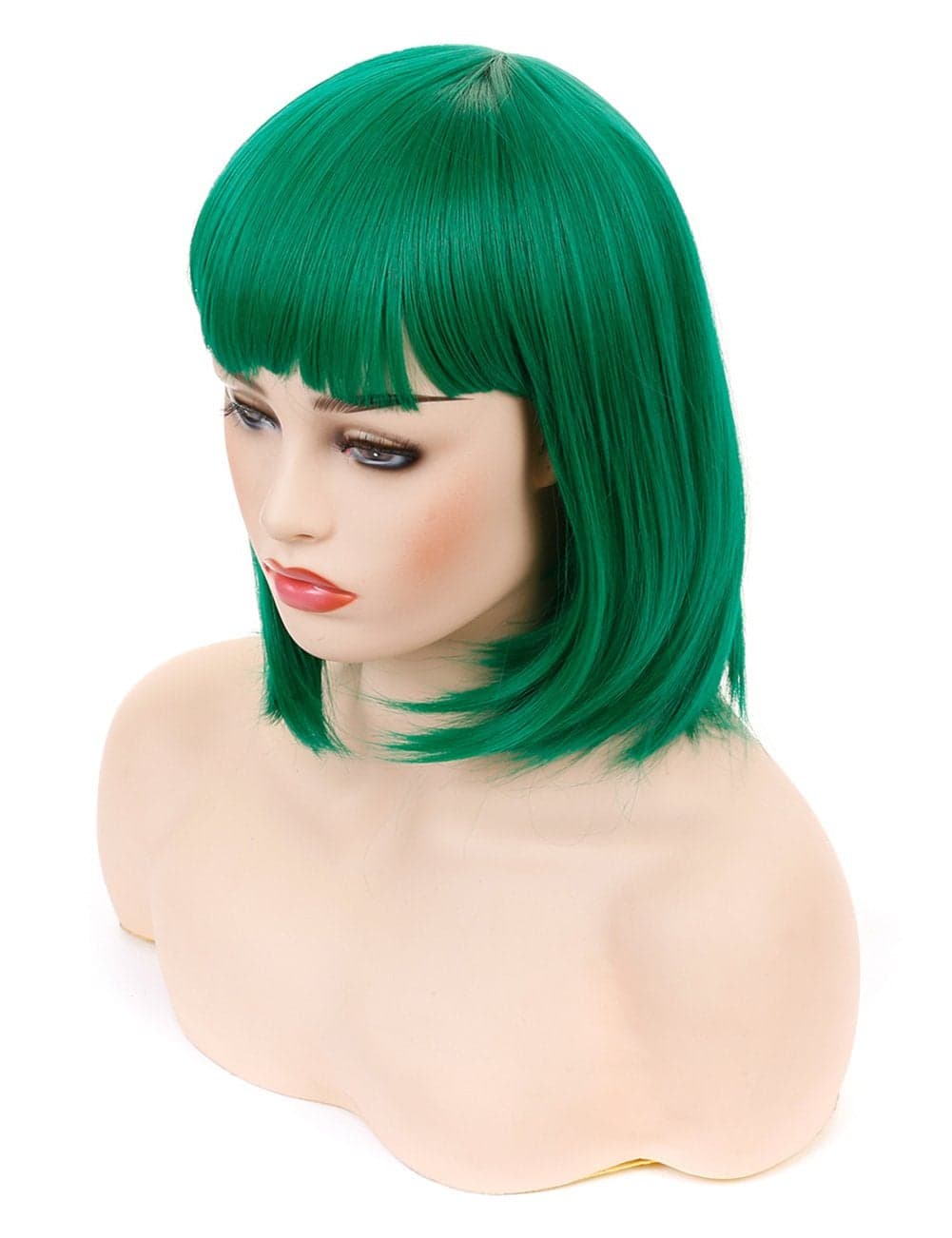 morvally Short Straight Neat Bangs Bob Wigs Natural Looking Synthetic Hair Wig for Cosplay Costume Halloween 12 inches Green