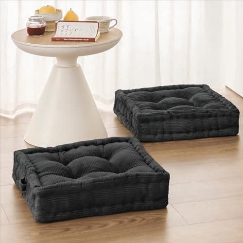 Wellsin Square Floor Pillows for Adults Kids Meditation Floor Pillow Seating Cushion Tufted Floor Cushion with Shredded Foam Velvet Cover 2 Pack 20x20 Inch Gray