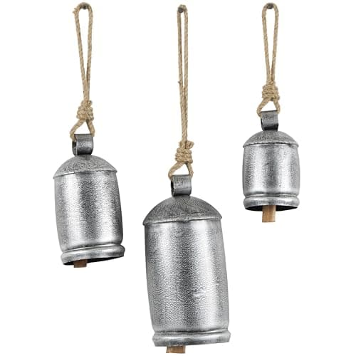 Deco 79 Rustic Metal Cowbell Decorative Bells, 5", 4", 3"H, Silver