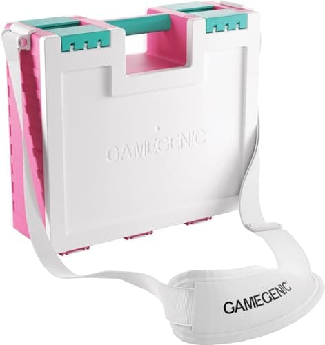 Gamegenic Game Castle AllinOne DoubleSided Storage Case for Cards and Gaming Accessories 19 Removable Trays in 5 Sizes Ideal for Cards Tokens Dice and Tools PinkWhiteTeal Color Made