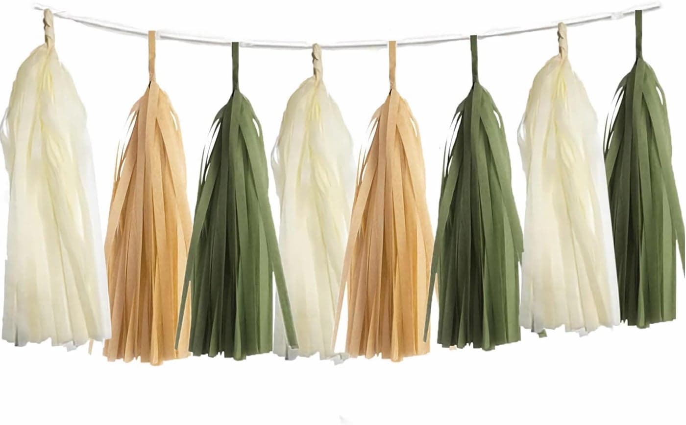 Olive Green Tissue Paper Tassel Garland Party Fringe Decor for Graduation Birthday Bridal Shower Backdrop Photo Booth Streamers 15 Pack