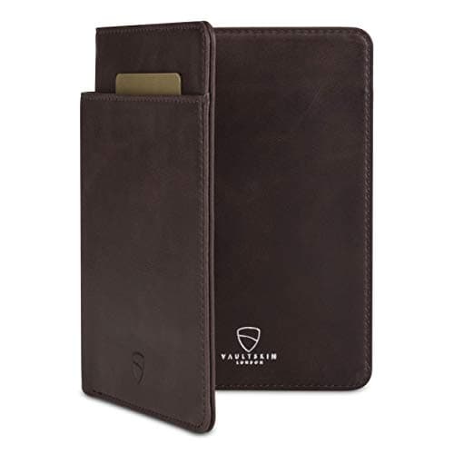 Vaultskin Leather Passport Holder Slim RFID Blocking Travel Wallet for Men and Women Fits Passport Credit Cards ID Cash Passport Cover Ideal Travel Accessories with Gift Box Brown Kensington