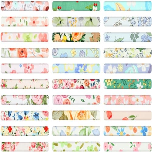 Tatuo 30 Pcs 95x95 Quilting Cotton Fabric Squares Floral Precut Fabric Square Sheets for Sewing Scrapbooking DIY Craft PatchworkPink and Green Floral