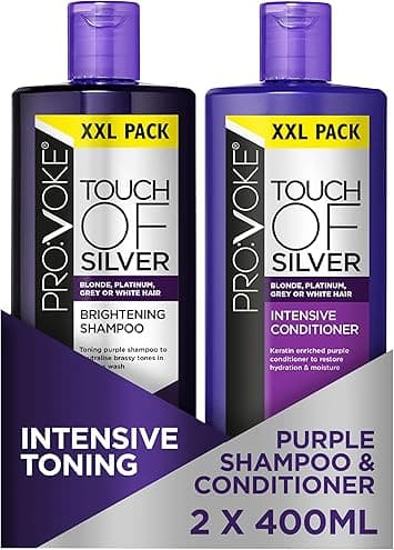PROVOKE Touch Of Silver Brightening Purple Shampoo Intensive Conditioner 400ml Neutralises Yellow Orange Tones Formulated With Violet Blue Pigments