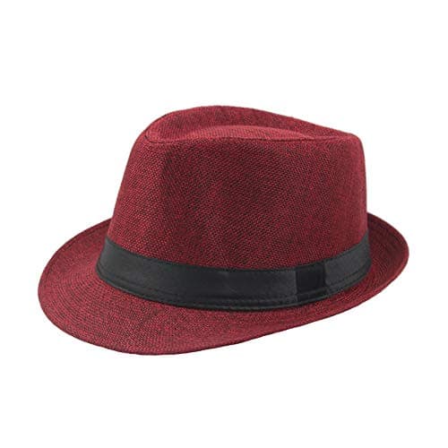 CLOTHERA Fashion Straw Fedora/Trilby Summer Hat for Men (Fedora Red)