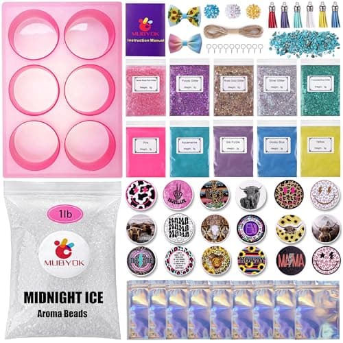 MUBYOK M421 Car Freshie Supplies Starter Kit with 1LB Scented Aroma Beads,3 inch Circle Silicone Molds and CardStock(Make 9 Freshies)
