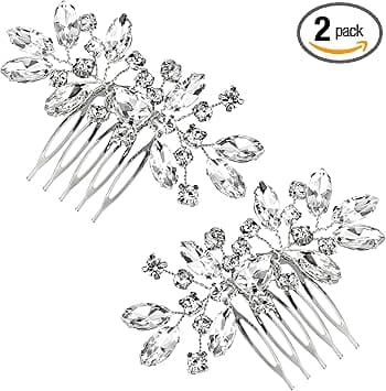 Bridal Hair Comb 2 PCS Wedding Hair Combs Rhinestone Bridal Side Comb Silver Hair Pieces Wedding Hair Clips Crystal Wedding Hair Comb Sparkle Bridal Hair Accessories for Bride Bridesmaids Women Girls