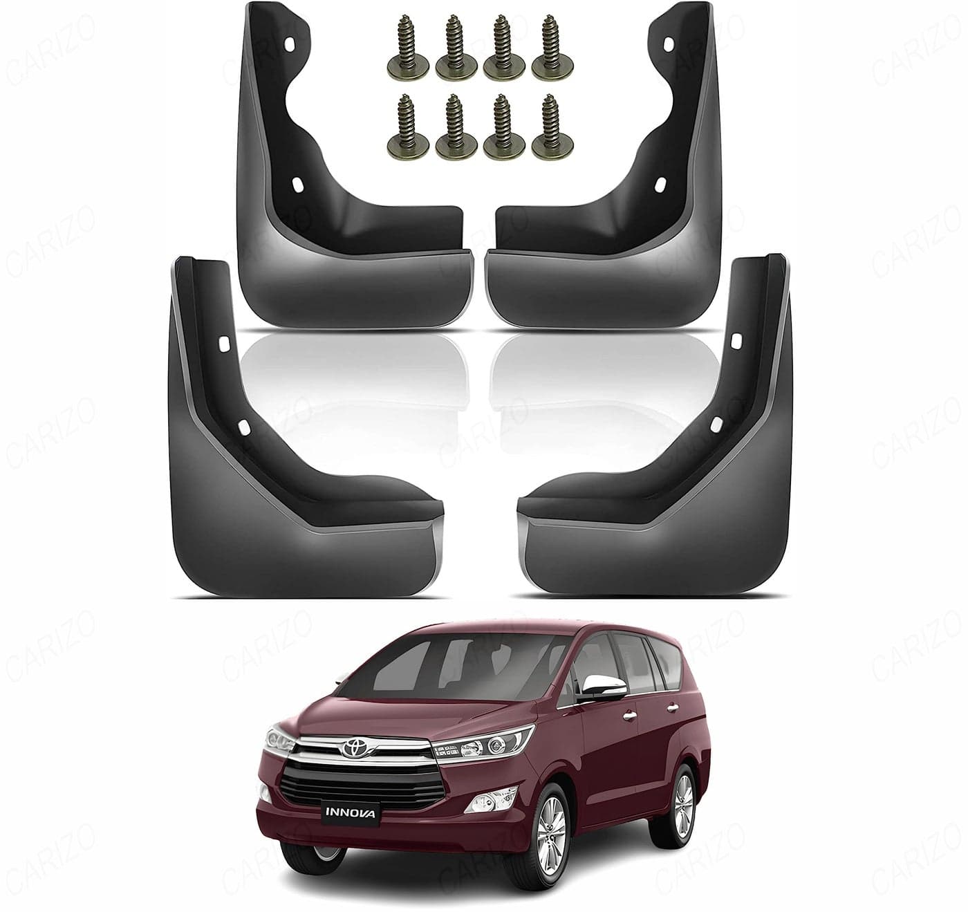 CARIZO® Car Heavy Duty Cup Type Splash Mud Guards | OE Type Front and Rear Mud Flaps | Pack of 4 | Compatible with Toyota Innova Crysta