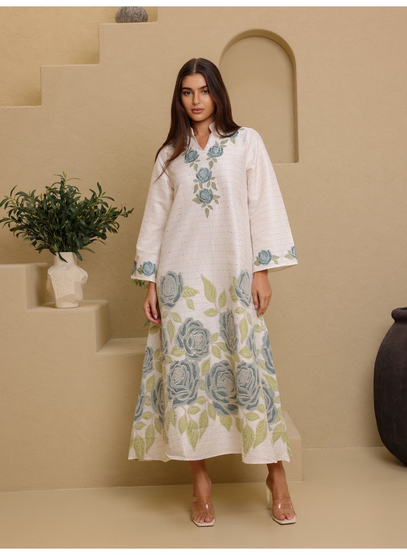 Beautiful Design Printed Jalabiya Big Flowers Details