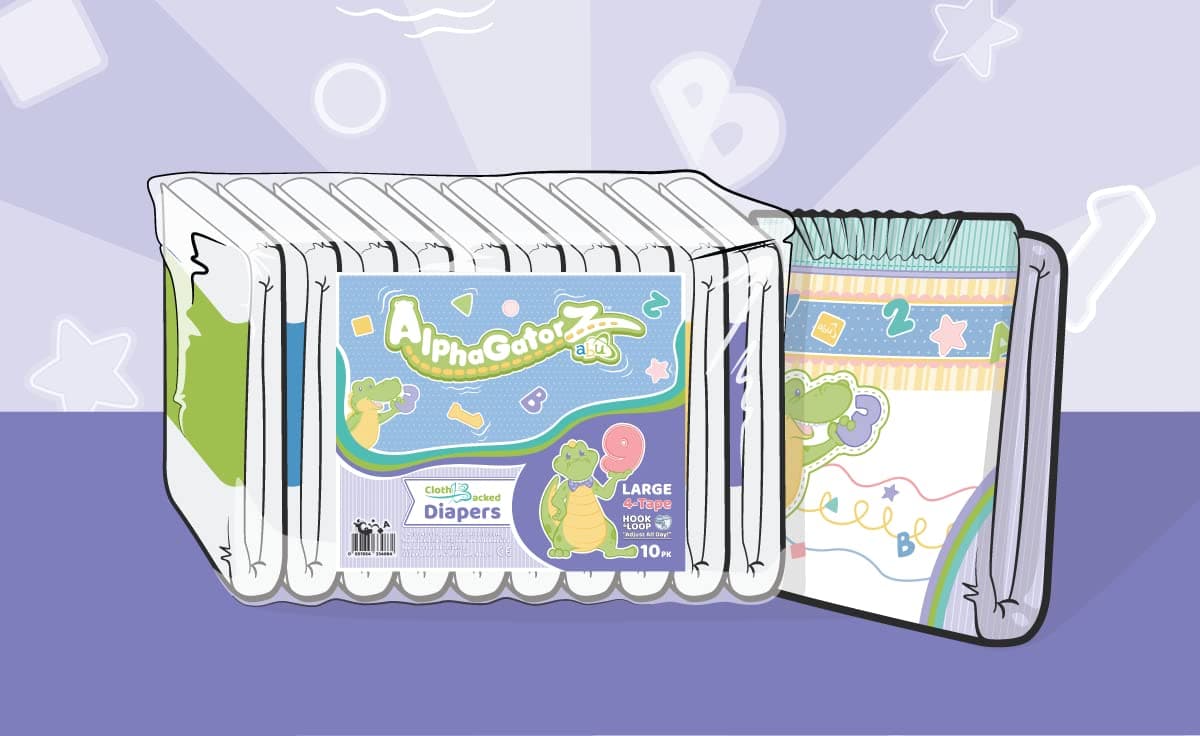 ABUniverse AlphaGatorz Adult Diapers Pack of 10 Extra Large