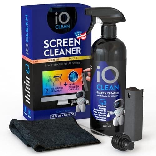 Screen Cleaner Spray (16oz + mini Cleaner) – Best Large Cleaning Kit for LCD LED OLED TV, Smartphone, iPad, Laptop, Touchscreen, Computer Monitor, Electronic Devices, Microfiber Cloth and 2 Nozzles
