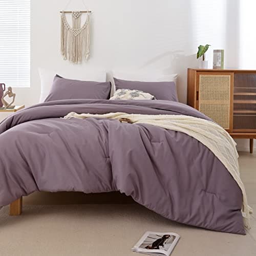 ROSGONIA King Size Comforter Set Dusty Purple, 3pcs (1 Boho Comforter & 2 Pillowcases) All Season Bedding Lightweight Bedspread Blanket Quilt