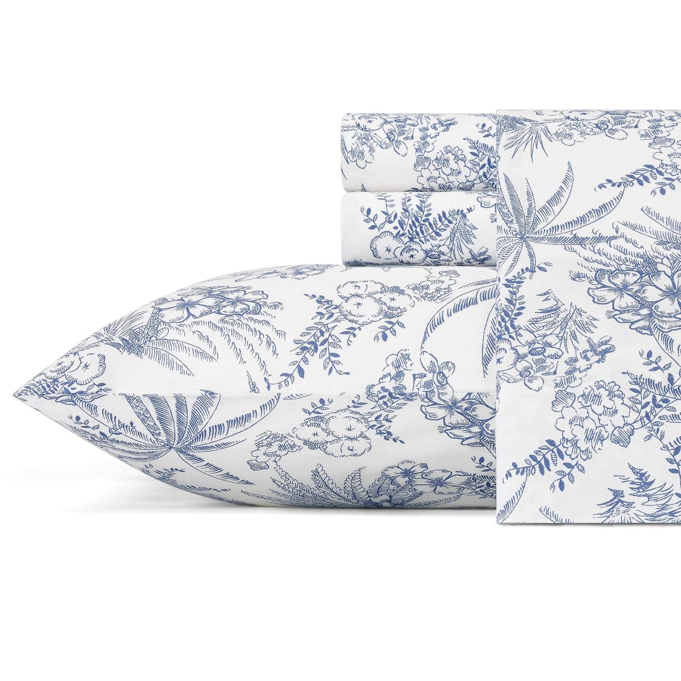 Tommy Bahama Queen Size Sheets Set Crisp Tailored Cooling Sheets with a Smooth Cotton Percale Lightweight Feel Bed Sheets with Matching Pillowcases Fitted Sheet Pen and Ink Palm Blue