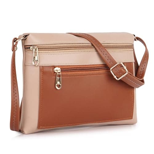 DANIEL CLARK Women Stylish Multi-Pocket Zip Closure Cross Body Bag| Travel Side Bag| Sling Pouch Bag|Messenger Shoulder Bag With Adjustable Strap (Beige, 23 X 17.7 X 5 Cm)