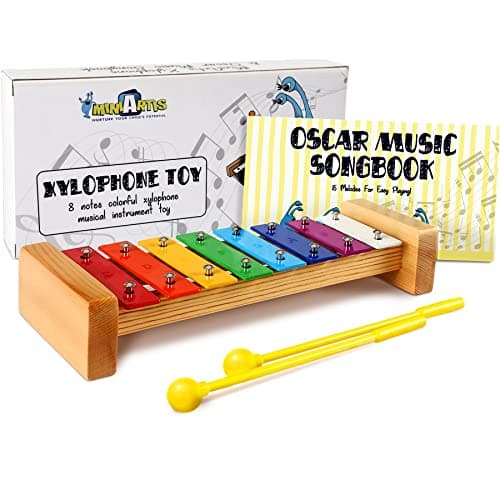 MINIARTIS Xylophone for Kids and Toddlers 8 Notes Colorful Wooden Xylophone with Mallets and 15 Music Songbook Kids Musical Instrument Educational Montessori Toys