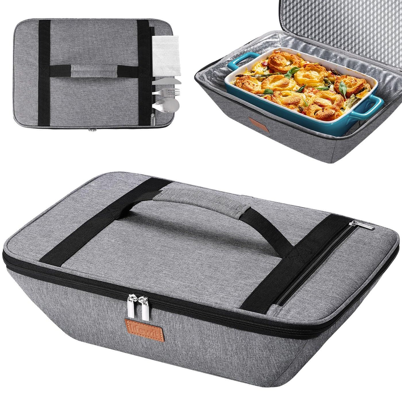 Lifewit Insulated Casserole Carrier for Hot or Cold Food Thermal Lasagna Lugger Tote Casserole Dish Carrier for Potluck Parties Picnic Fits 9x13 Baking Dish Gray