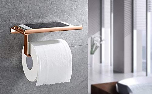 Aquieen Stainless Steel Toilet Paper Holder with Mobile Phone Storage Shelf (Rose Gold)