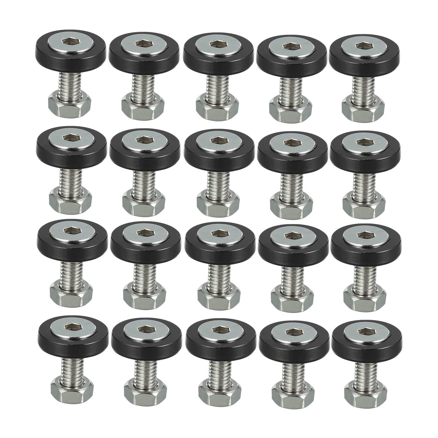 Motoforti 20 Pcs Car Motorcycle Black M6 Fender Bumper Washer Bolt Nuts Kit Aluminum Alloy Engine Bay Fastener