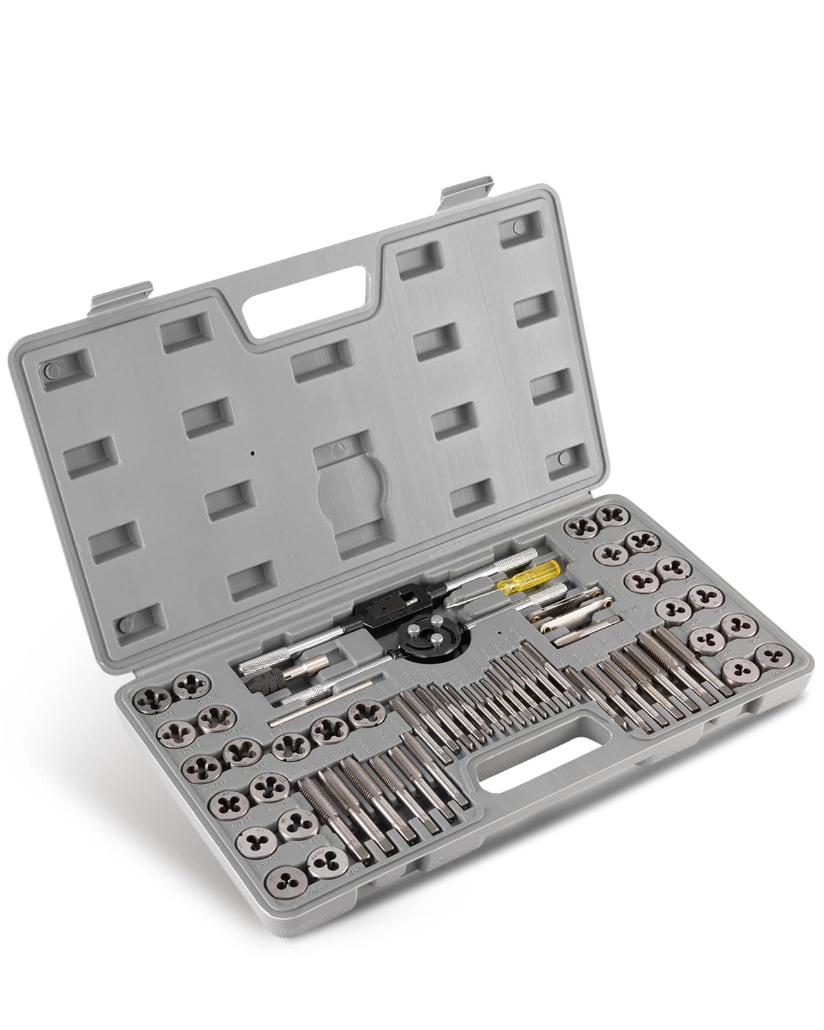 Orion Motor Tech 60 PCS Tap and Die Set Metric and Standard Sizes Included Tap Die Kit Metric and SAE for Threading and Rethreading Internal and External Threads