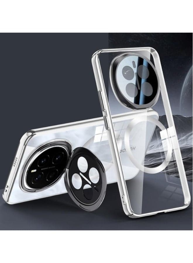 Magnetic Case Compatible with Honor Magic 7 Pro Case Built In Magnetic Attraction and Lens Bracket Electroplated Transparent Lens Holder Case Cover for Honor Magic 7 Pro