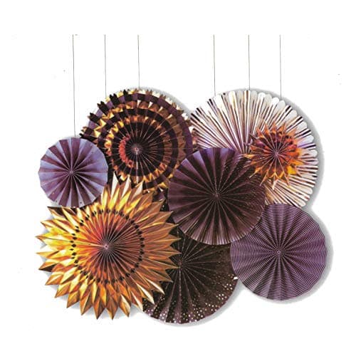 Lalantopparties Party Paper Fans Party Decoration Materials Round Paper Fans Pinwheel Decoration for Wedding Anniversary Bachelorette Bridal Shower Theme Party Pack of 8 Gold Purple