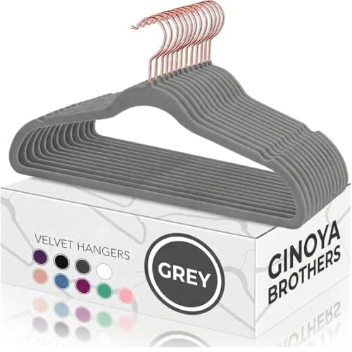 Ginoya brothers Velvet Hangers,Non Slip Notched with Rose Gold Hook Coat/Suit Hangers,Space Saving 360 Degree Swivel Hook Clothes Hangers Wardrobe Hanger. (Grey, 40)