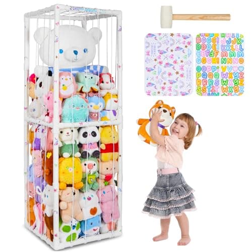 MHJY Stuffed Animals Zoo Storage Soft Toy Holder Organiser Large Cuddly Toys Storage Shelf with Elastic Band Stuffed Animals Cage for Nursery Playroom Bedroom Kids Room Furniture