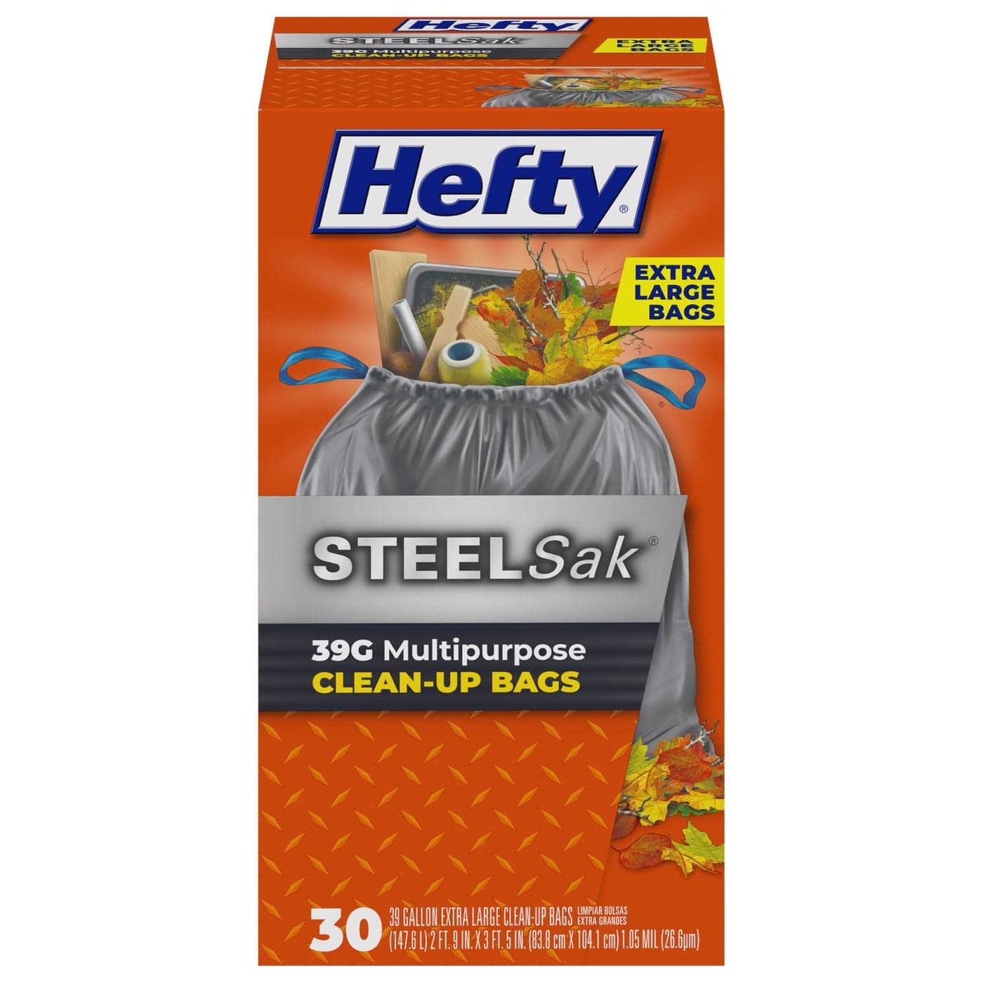 Hefty Steelsak Heavy Duty Large Trash Bags Gray Unscented 39 Gallon 30 Count