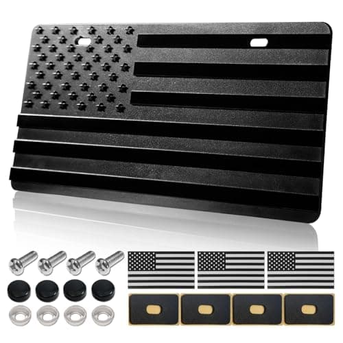 ZXFOOG American Flag License Plate for Front Bumper Black Thick ABS Plastic Car Tag Plate with 3D Embossed USA Flag Pattern with Screws Patriotic Decals