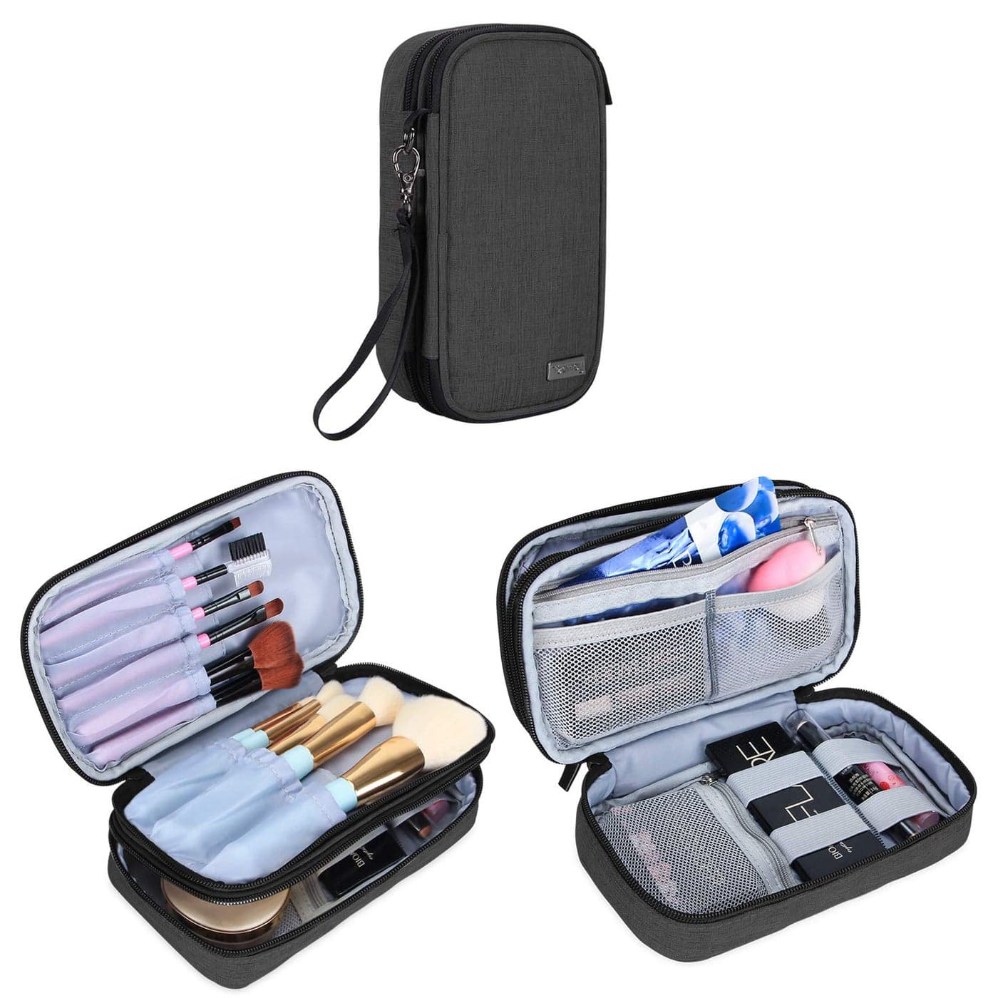 Teamoy Travel Makeup Brush Bagup to 85 Professional Cosmetic Bags Organizer Case with Handle Strap for Makeup Brushes and Beauty SuppliesSmall Black No Accessories Included