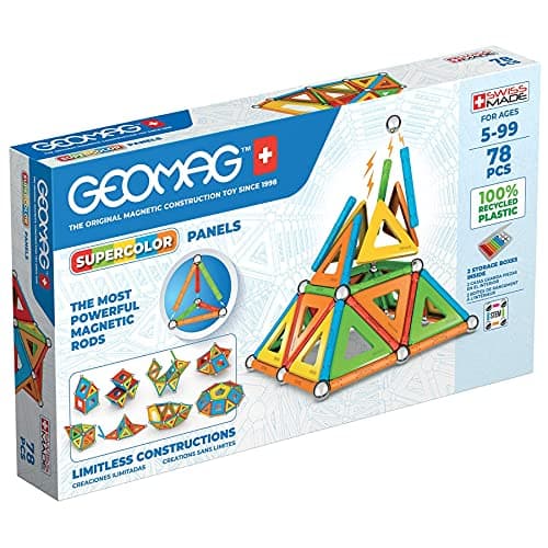 Geomag Supercolor Magnetic Toys for Kids Ages 5 78pc Educational STEM Magnets for Kids SwissMade Magnetic Blocks Tiles and Building Toys from 100 Recycled Plastic