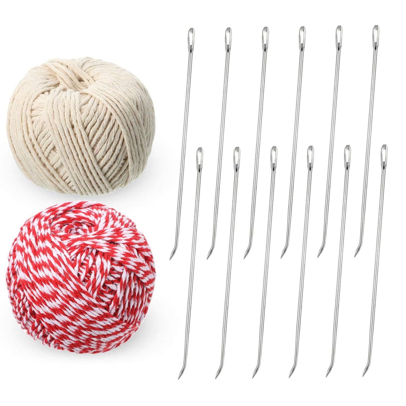WILLBOND 14 Pcs Poultry Lacing Kit Turkey Lacer 7 Inch Roasting Supplies Meat Trussing Needle Stainless Steel Pin with Cotton Cooking Twine for Chicken and Turkey Kitchen