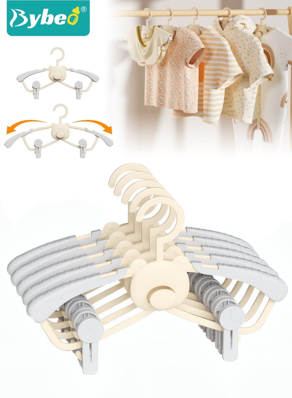 5 Pack Baby Hangers, Multifunctional Closet Clothes Hangers, Extendable Toddler Hangers, Non-Slip Plastic Hangers for Newborn to Teens Clothes, Pants, Dress, Coats, 11~14 Inch Adjustable&Stackable