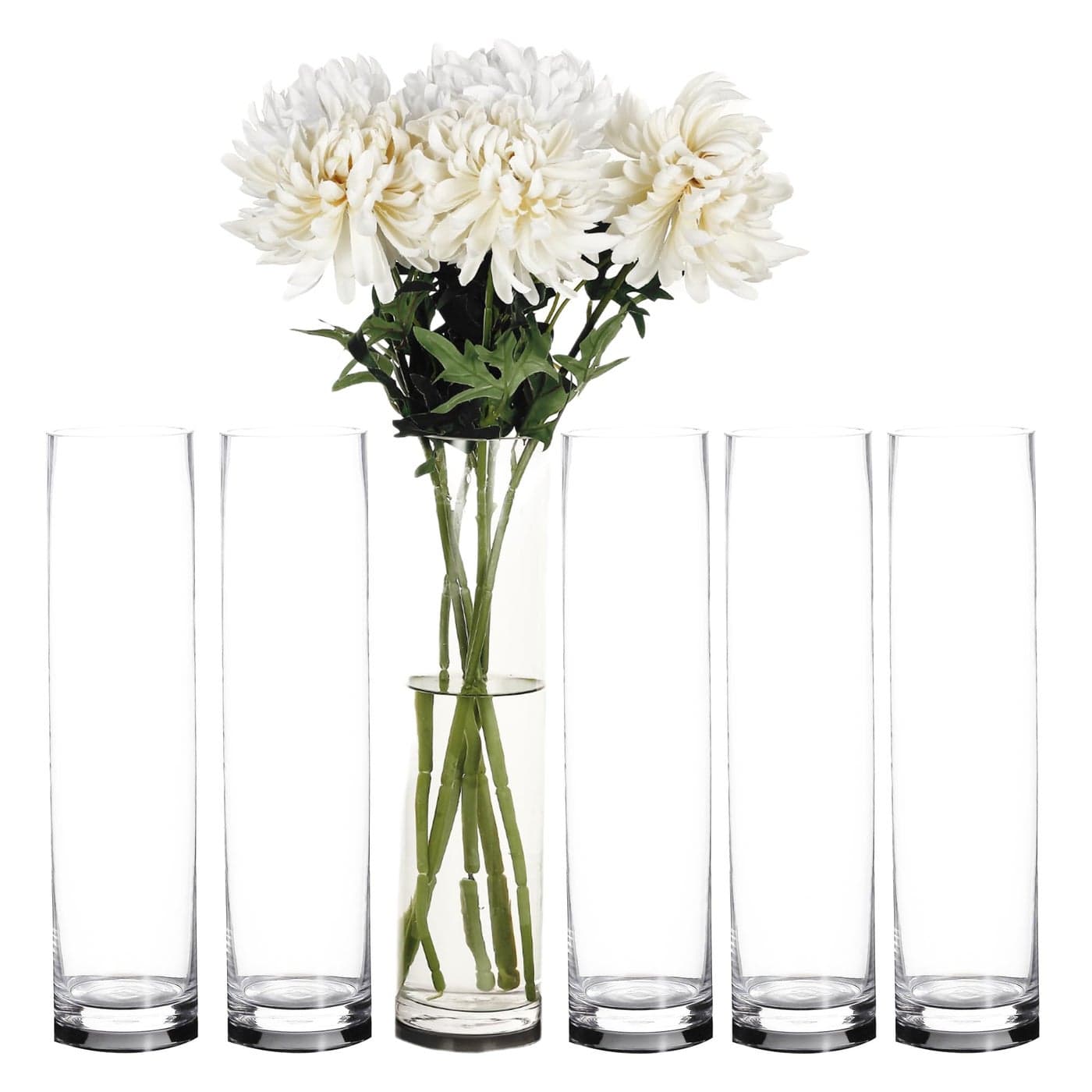 Craft and Party Cylinder Glass Vase 6 Pack 20 Clear Cylinder Vases Cylinder vase for Wedding Centerpiece 4 Diameter Opening