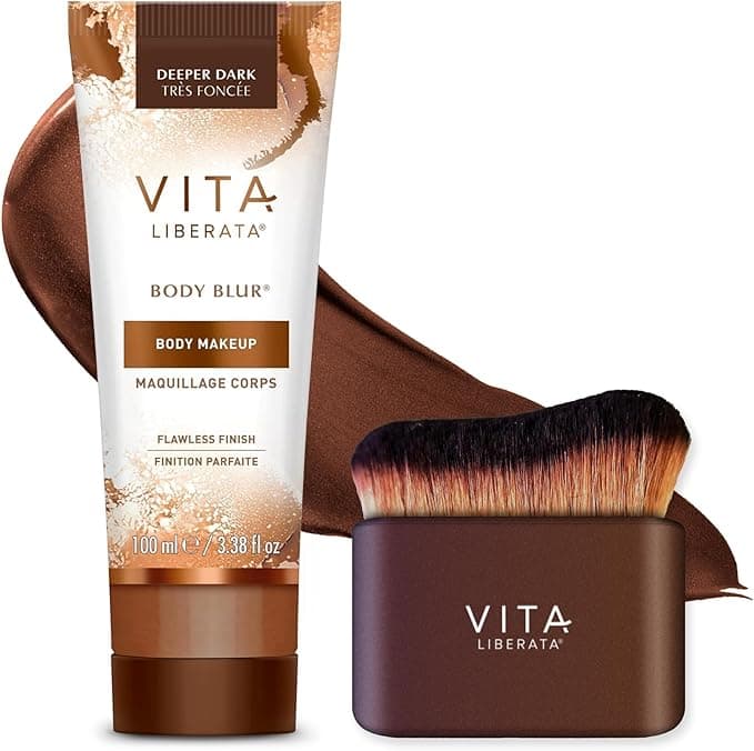 VITA LIBERATA Body Blur Medium 100ml Brush Bundle Leg Body Makeup Wash Off Instant Tan Streak Free Application Blending Brush Water resistant Disguise Imperfections Flawless Finish