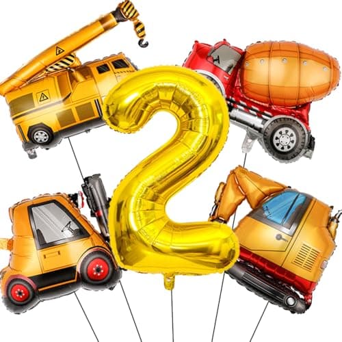 Construction Birthday Party Supplies 2 Year Old Large Construction Balloons 40Inch Gold Number 2 Balloons Construction Truck Foil Balloons for Boys 2nd Construction Birthday Party Decorations