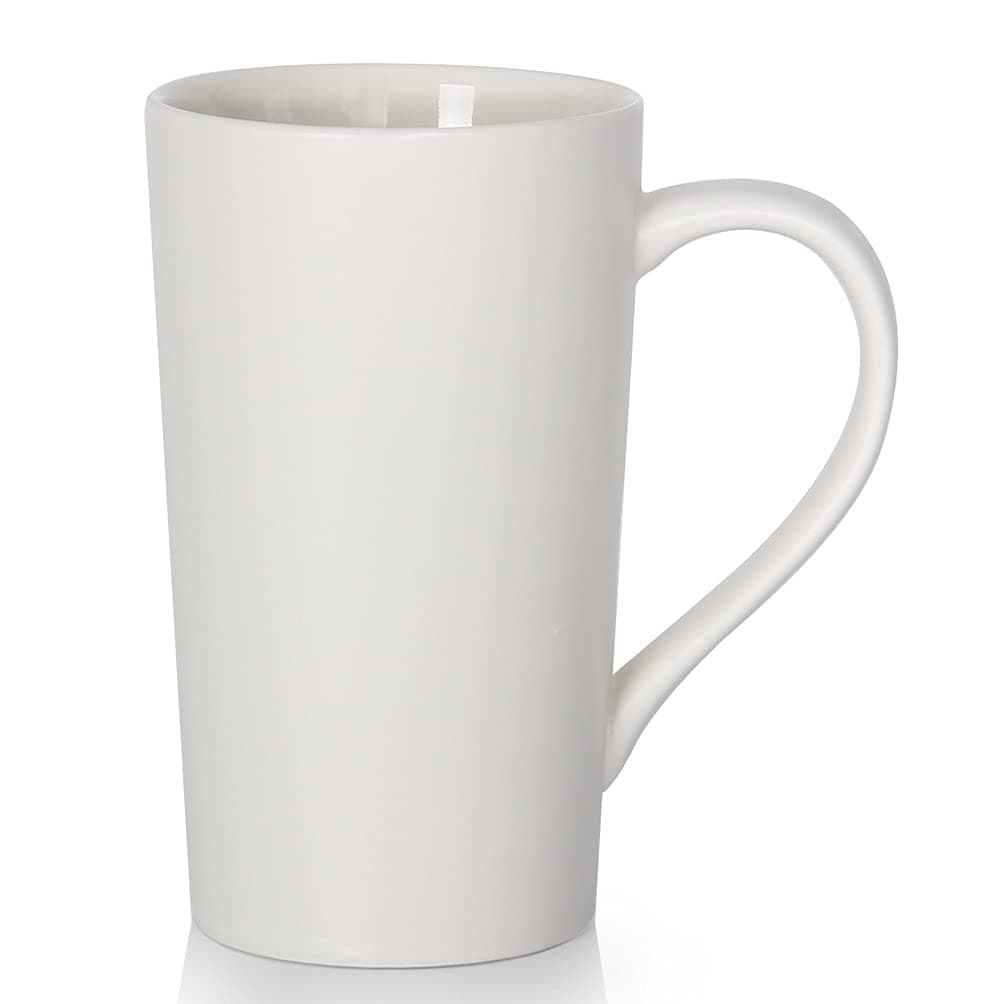 Smilatte 20 oz Extra Large Coffee Mug M007 Plain Tall Big Ceramic Latte Milk Tea Cup with Handle for Dad Men Women White